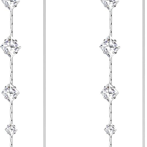 Silver Dangle Earrings for Women Long Silver Threader Prom Earrings Sparkly Dang - Picture 1 of 9